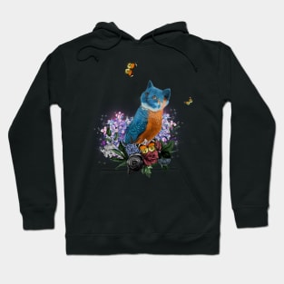 Funny cute birdkitten with flowers in the night Hoodie